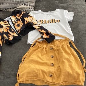 Hello shirt with skirt and sunflower jacket